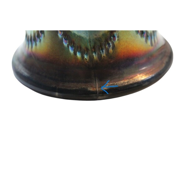 Antique Imperial Carnival Glass Vase Electric Blue/Purple Iridescent Carnival 8' - Picture 10 of 10